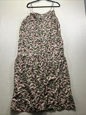 Moon River Pink Leaf Print Spaghetti Strap Sundress